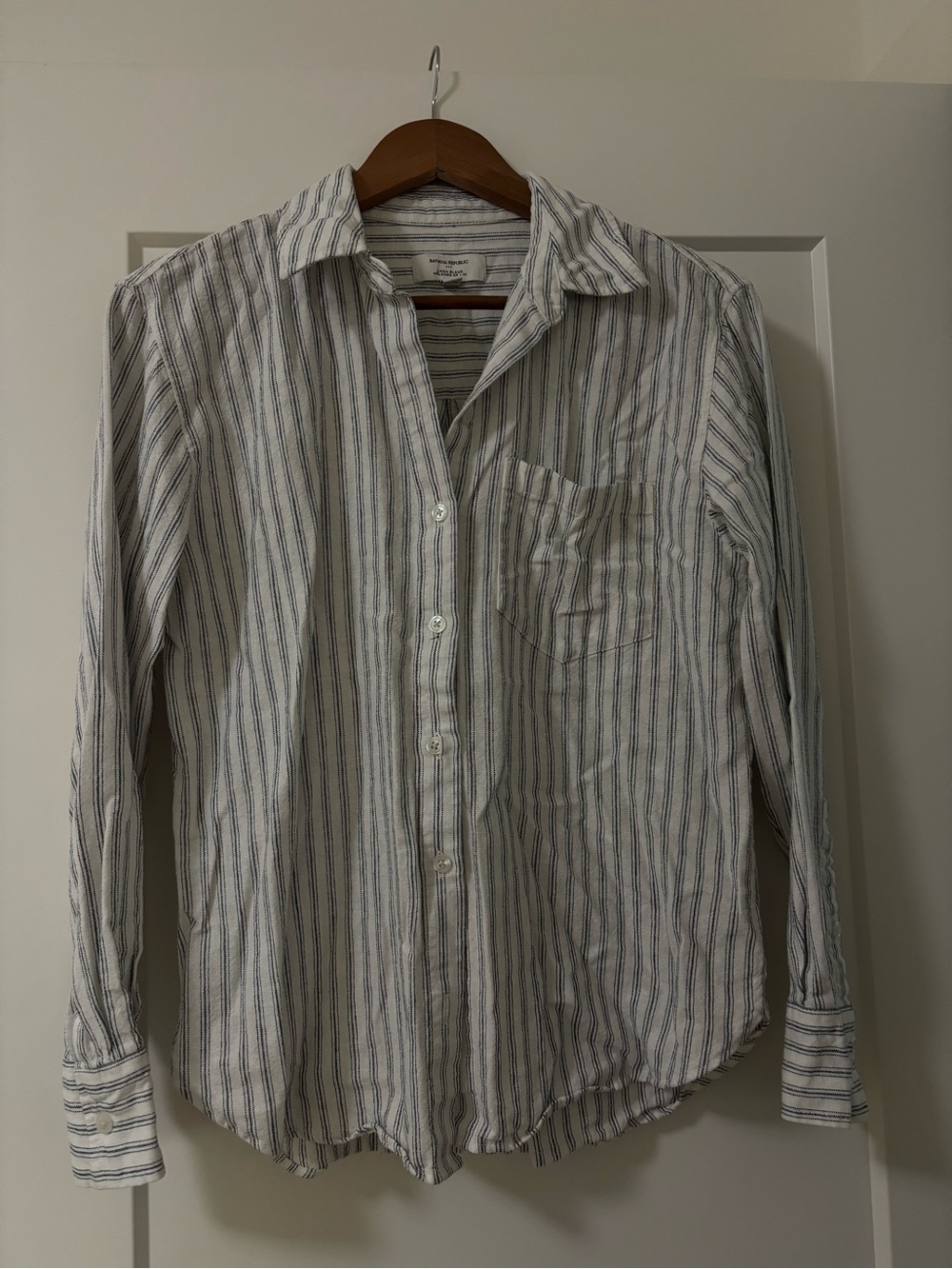 Women White & Blue Striped Button-Down blouse
